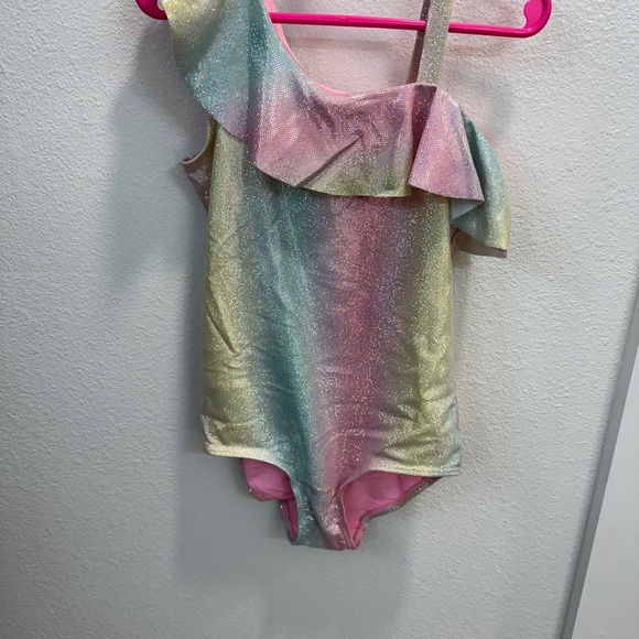 H&M One-Shoulder Rainbow Glitter Swimsuit (Size 6X/7) - Picture 2 of 3
